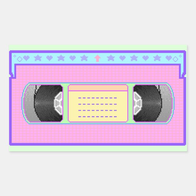 Pastel kawaii VHS vaporwave pixel art Rectangular Sticker (Front)