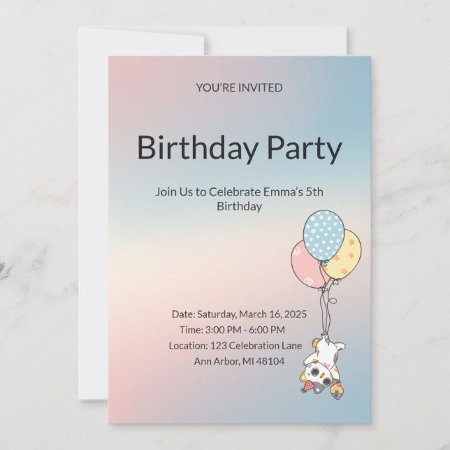 Pastel Kids Birthday Invitation  (Front)