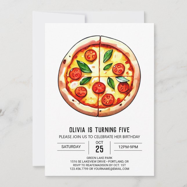 Pastel Kids Pizza Birthday Invitation (Front)