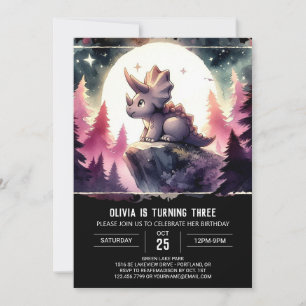 Pastel Kids Triceratops Birthday Invitation