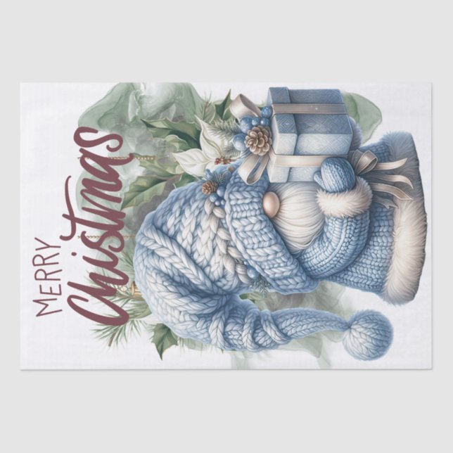 Pastel Knitted Christmas Gnome Tissue Paper (Front)