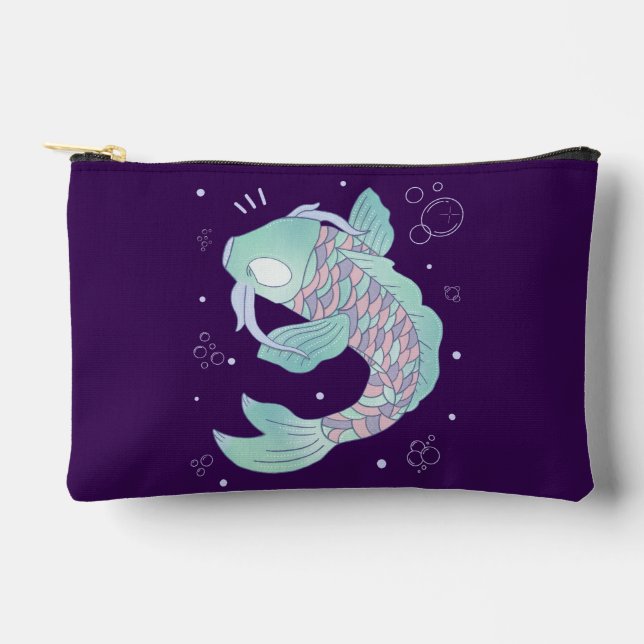 Pastel Koi Fish | Whimsical Folk Art Underwater Accessory Pouch (Front)