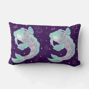 Pastel Koi Fish Whimsical Folk Art Underwater Lumbar Cushion