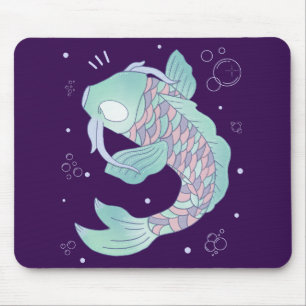 Pastel Koi Fish Whimsical Folk Art Underwater Mouse Pad