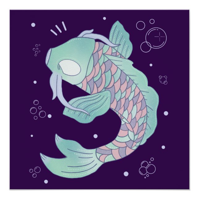 Pastel Koi Fish | Whimsical Folk Art Underwater Poster (Front)