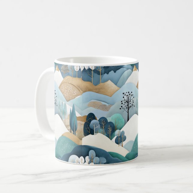 Pastel Landscape Pattern with Hills and Trees Coffee Mug (Front Left)