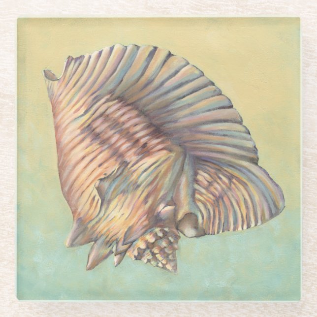 Pastel Large Conch Shell Glass Coaster (Front)