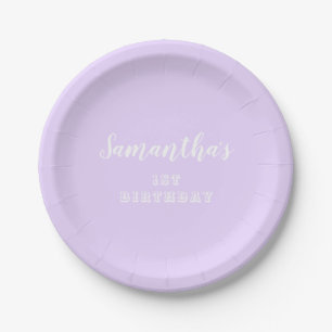 Pastel Lavender 1st Birthday Script Paper Plate