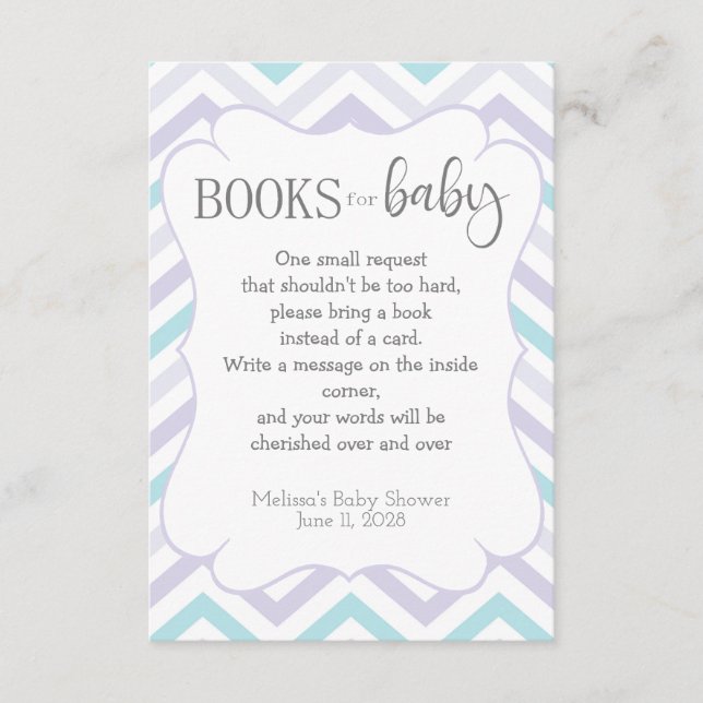 Pastel Lavender and Aqua Zig Zag Baby Enclosure Card (Front)