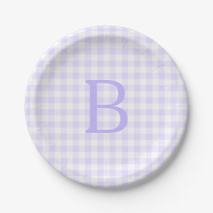 Pastel Lavender and White Gingham Monogrammed Paper Plate