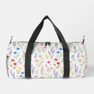 Pastel Lavender Blue Salmon Pink Wildflower Duffle Bag
