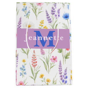Pastel Lavender Blue Salmon Pink Wildflower Name  Medium Gift Bag