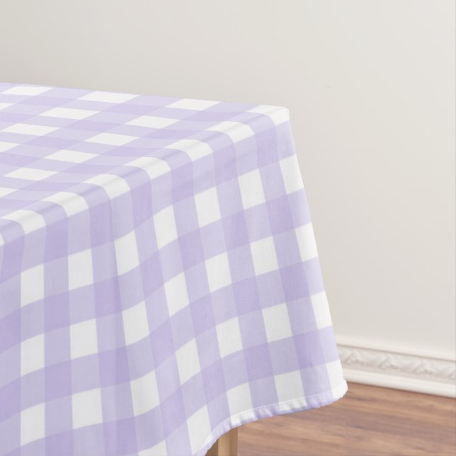 Pastel Lavender Gingham Checks Pattern Tablecloth (In Situ)