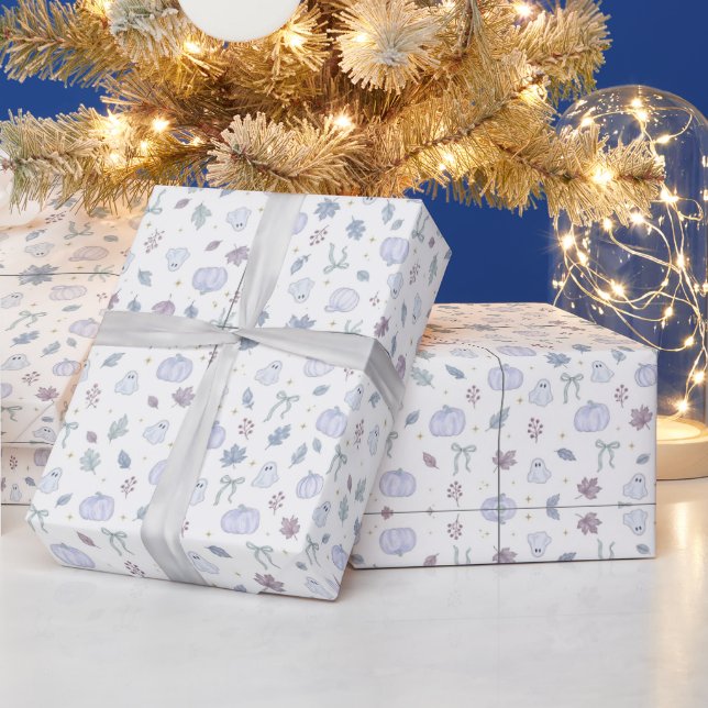 Pastel Lavender Halloween & Ghost Pattern Wrapping Paper (Holidays)