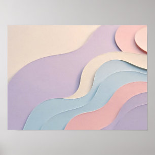 Pastel Lavender Pink Blue Paper Cut Waves Poster