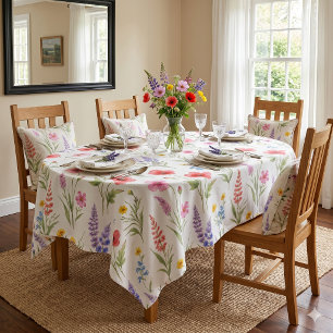 Pastel Lavender Pink Blue Salmon Wildflower Tablecloth