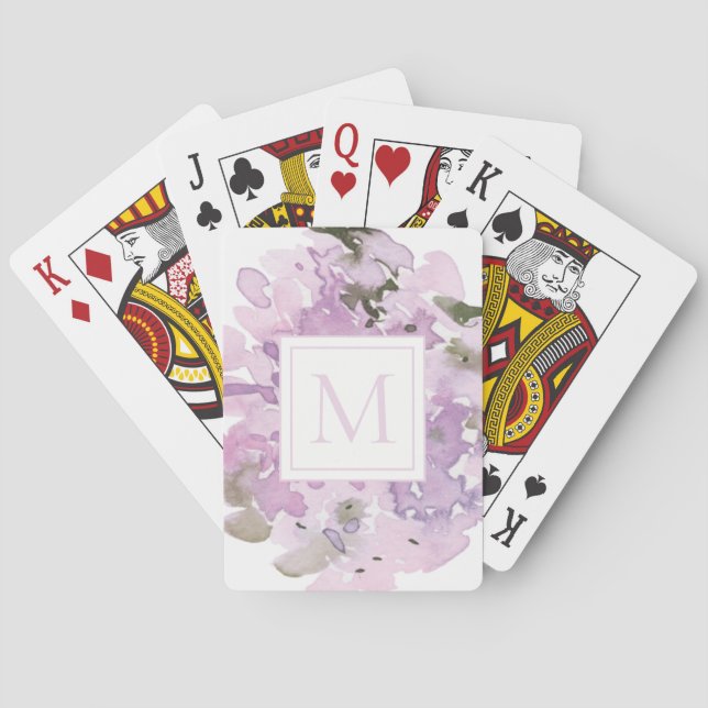 Pastel Lavender Purple Watercolor Flowers Monogram Playing Cards (Back)
