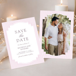 Pastel Lavender Striped Photo Wedding Save The Date