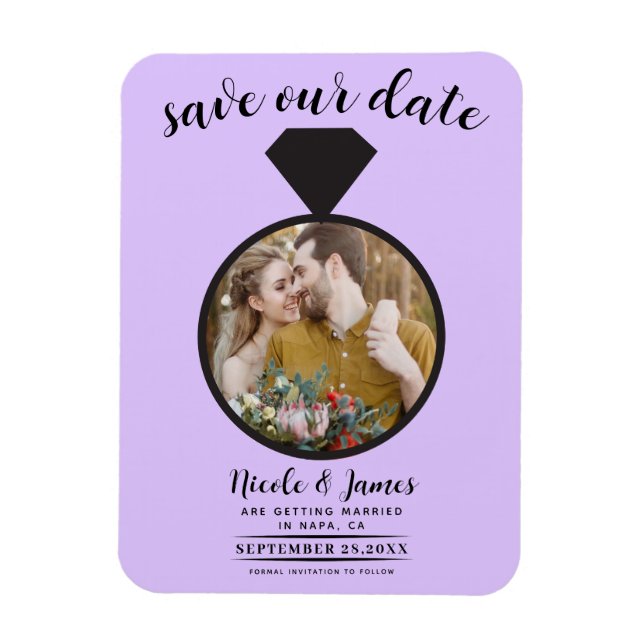 Pastel Lavender Wedding Ring Photo Save the Date Magnet (Vertical)