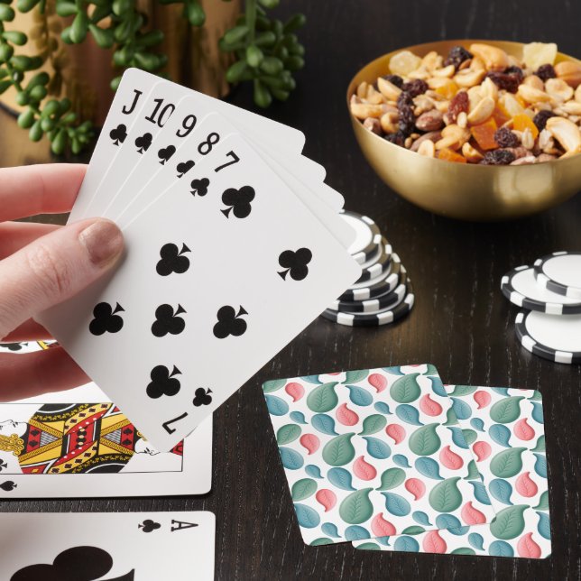 Pastel Leaf Pattern | Blue Pink Sage Green  Playing Cards (In Situ)