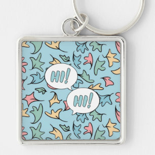 Pastel Leaves Blue Key Ring