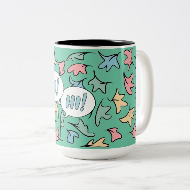 Pastel Leaves Green Two-Tone Coffee Mug (Front Right)