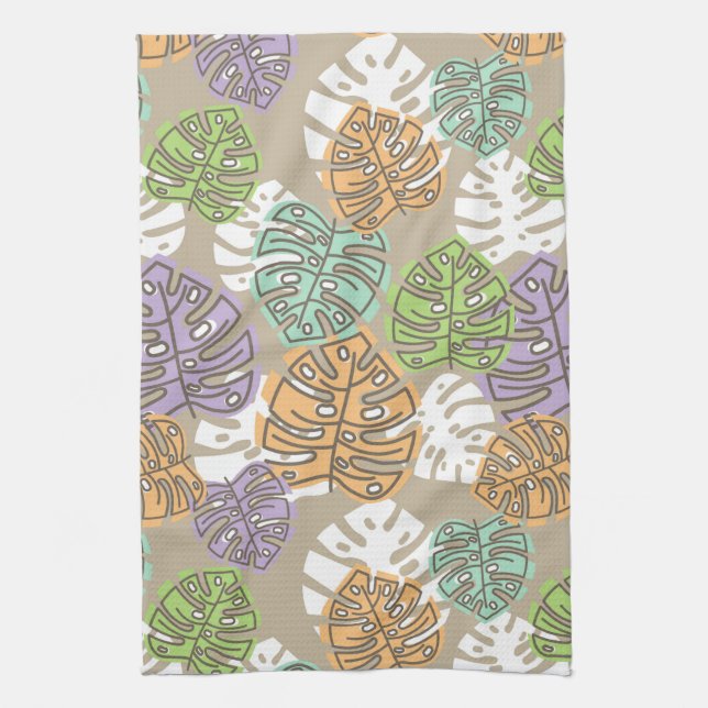 pastel leaves kitchen towel  (Vertical)