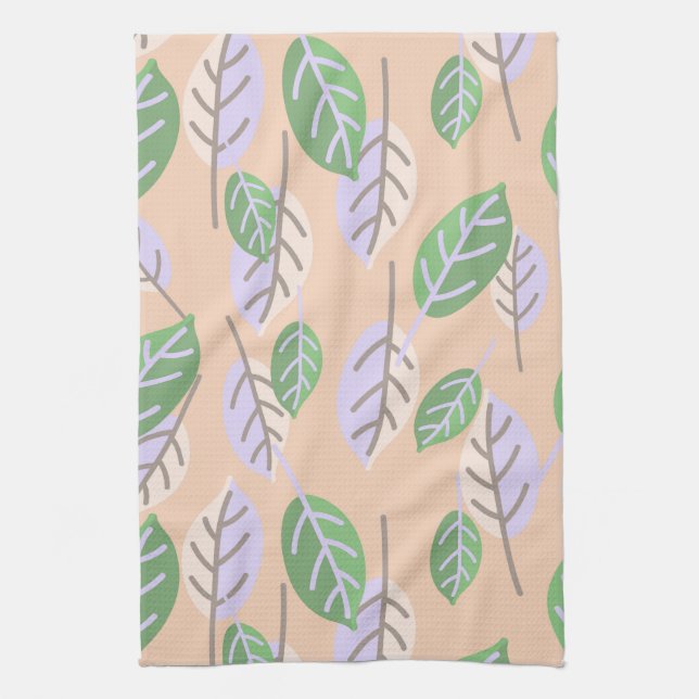 pastel leaves kitchen towel (Vertical)