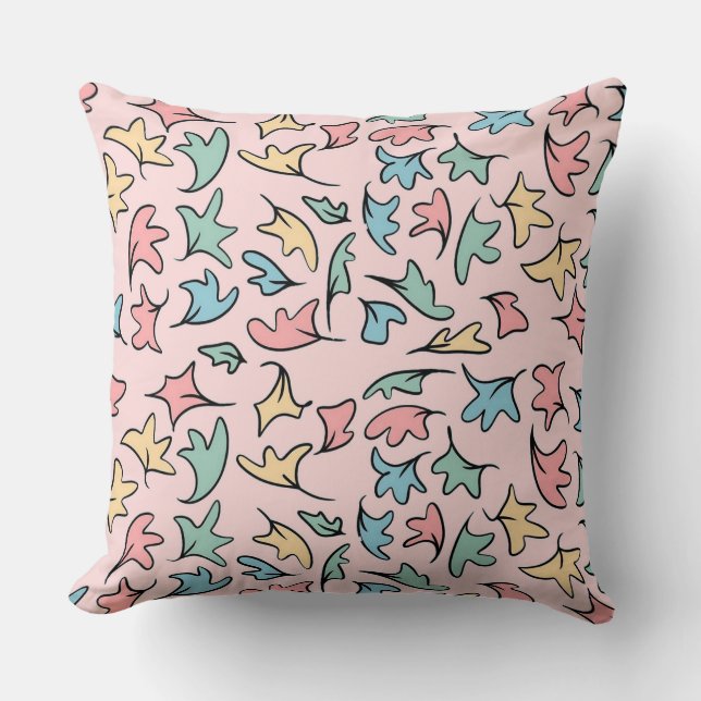 Pastel Leaves Pink Cushion (Front)