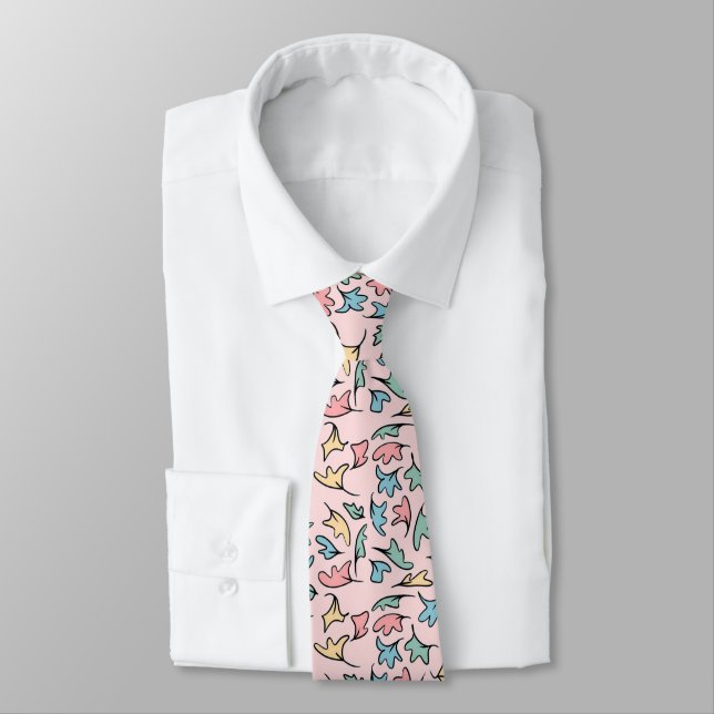 Pastel Leaves Pink Tie (Tied)