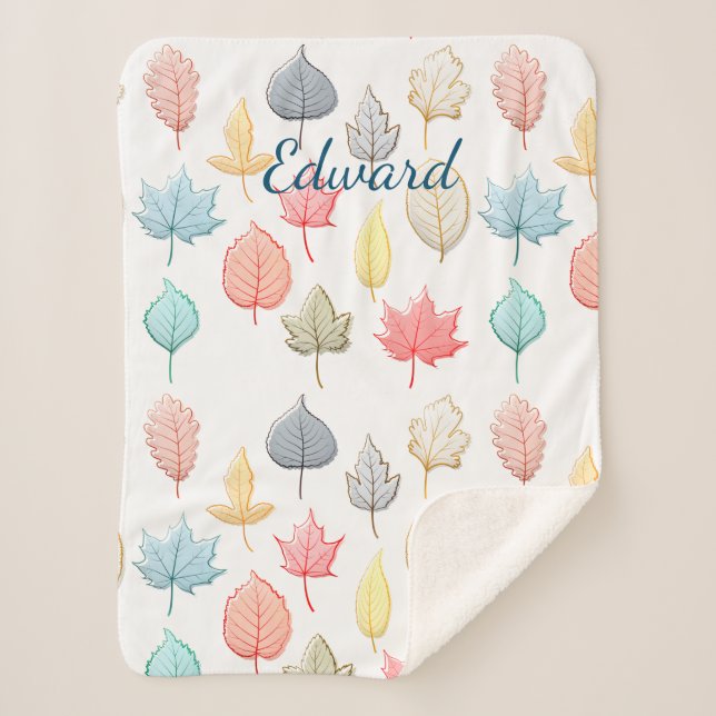 Pastel Leaves Sherpa Blanket (Front)