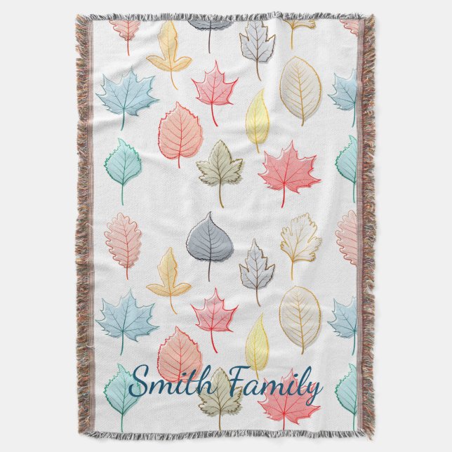 Pastel Leaves Throw Blanket (Front Vertical)
