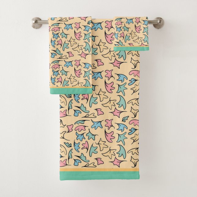 Pastel Leaves Yellow Bath Towel Set (Insitu)