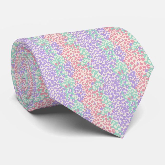 Pastel Leopard Animal Print Pattern Tie (Rolled)