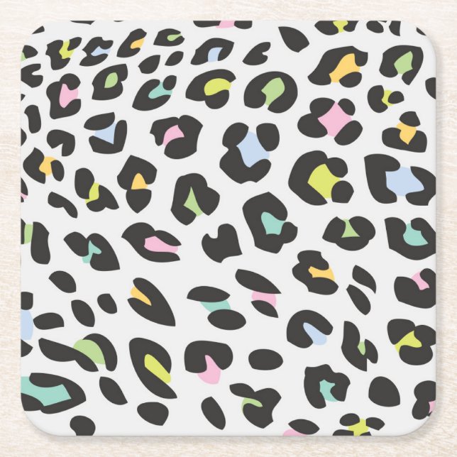 Pastel Leopard Spot Pattern Square Paper Coaster (Front)