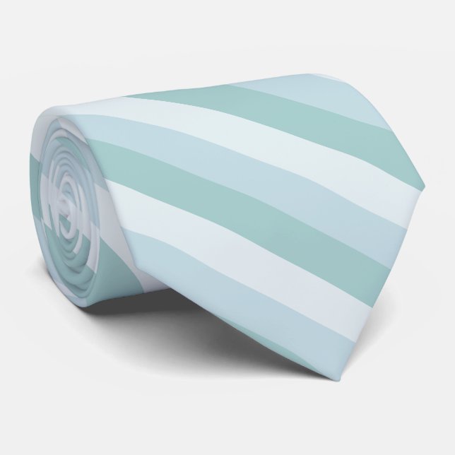 Pastel Light Blue Green Striped Elegant Classic Tie (Rolled)