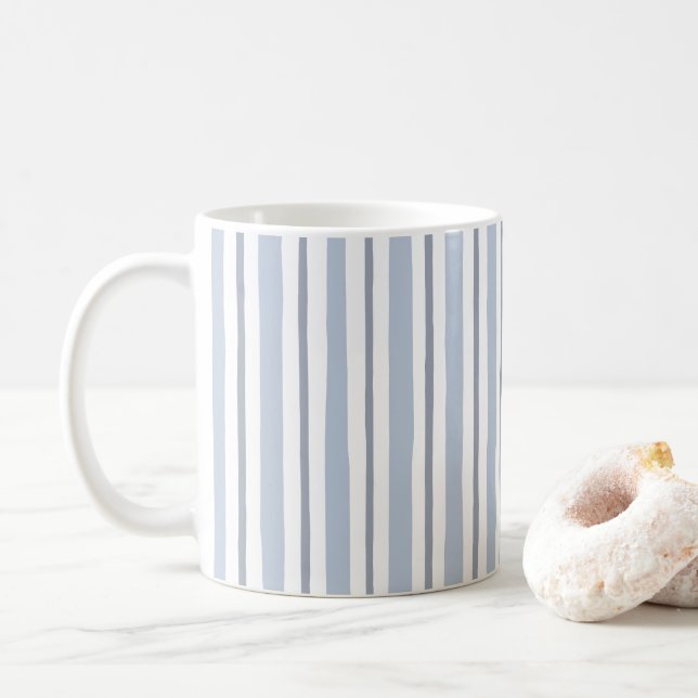 pastel light blue stripes style  coffee mug (With Donut)