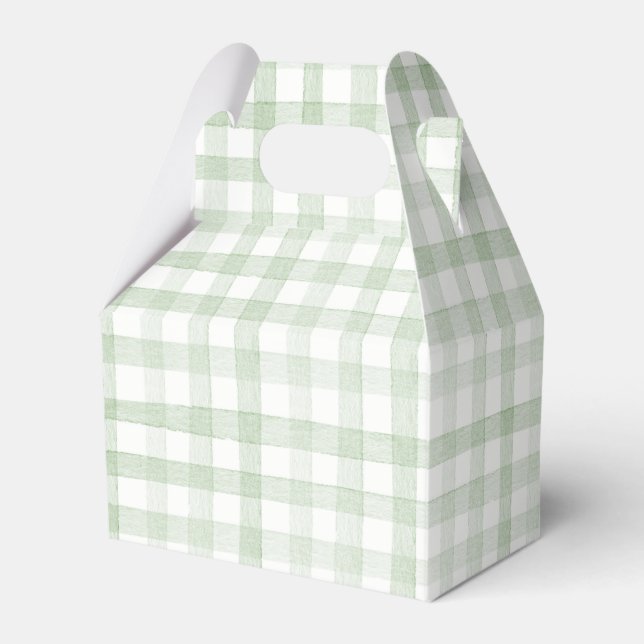 Pastel Light Green Gingham Plaids  Favour Box (Front Side)