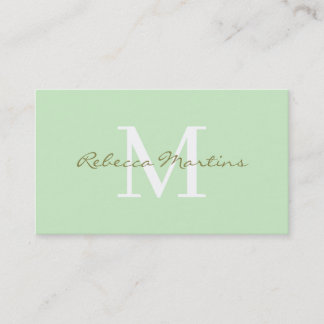 Pastel light green minimalist monogram business card
