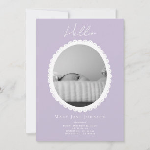 Pastel Light Lavender Baby Birth Announcement Card