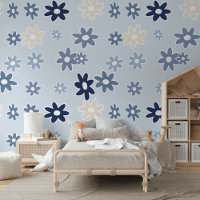 Pastel Light Medium Dark Blue Flowers Art Pattern