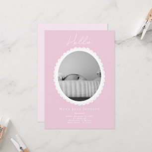 Pastel Light Pink Baby Birth Announcement Card