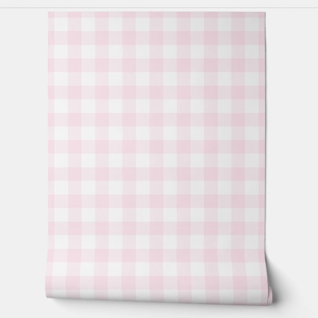 Pastel Light Pink Check Green Buffalo Plaid Wallpaper (Unrolling)