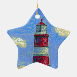 Pastel Lighthouse and Lavender Fields Ceramic Tree Decoration