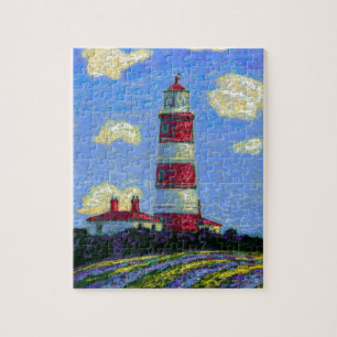 Pastel Lighthouse and Lavender Fields Jigsaw Puzzle