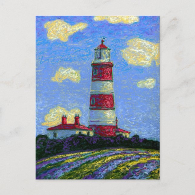 Pastel Lighthouse and Lavender Fields Postcard (Front)