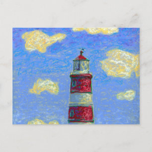 Pastel Lighthouse and Lavender Fields Postcard