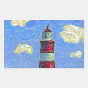 Pastel Lighthouse and Lavender Fields Rectangular Sticker
