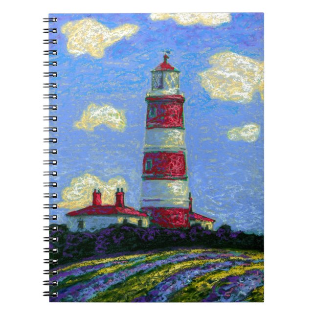 Pastel Lighthouse and Lavender Fields Spiral Notebook (Front)