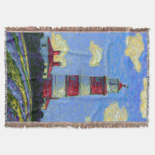 Pastel Lighthouse and Lavender Fields Throw Blanket